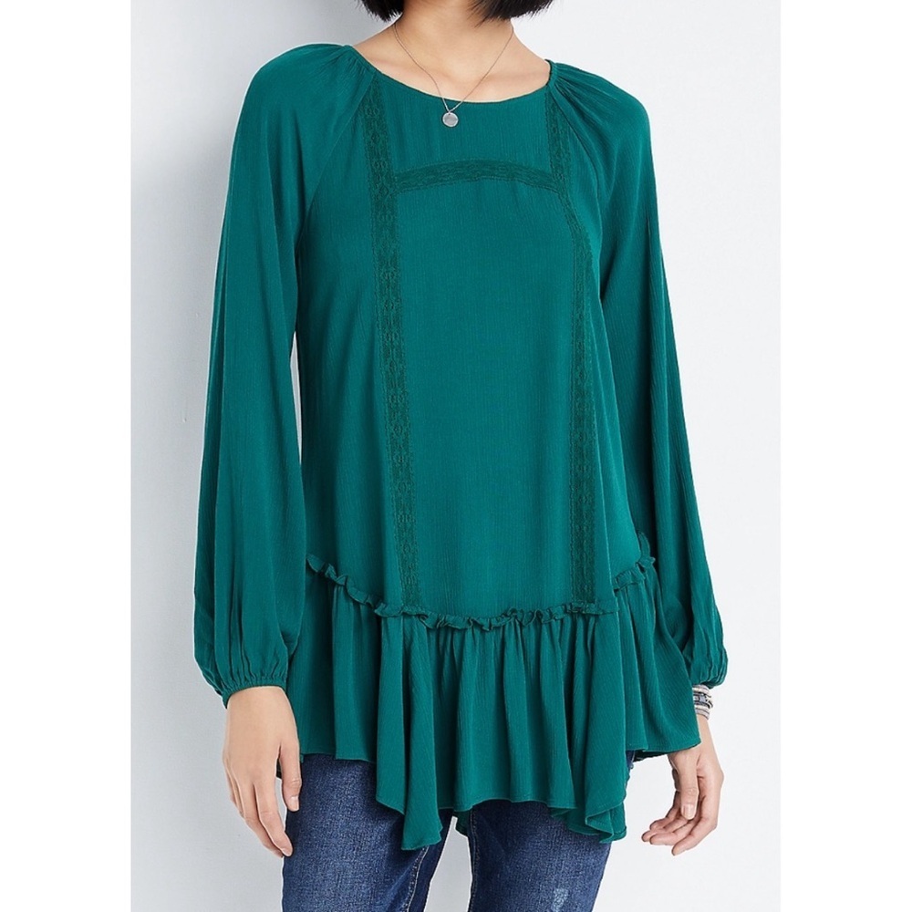 Maurices Green Lace Long Sleeve Blouse